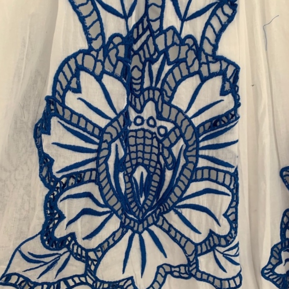 Anthropologie HD in Paris Maxi Dress White with Embroidered Blue Flowers - L - Picture 8 of 12